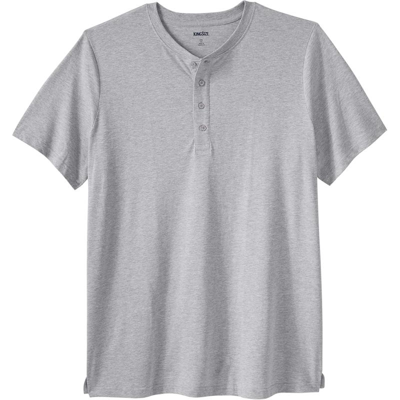 KingSize Mens Big ampamp Tall ShrinkLess Longer Length Lightweight Henley TShirtHeather Grey