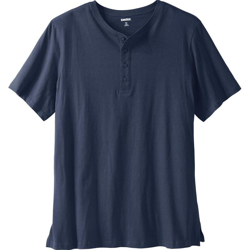 KingSize Mens Big ampamp Tall ShrinkLess Longer Length Lightweight Henley TShirtNavy