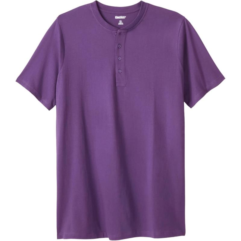 KingSize Mens Big ampamp Tall ShrinkLess Longer Length Lightweight Henley TShirtVintage Purple