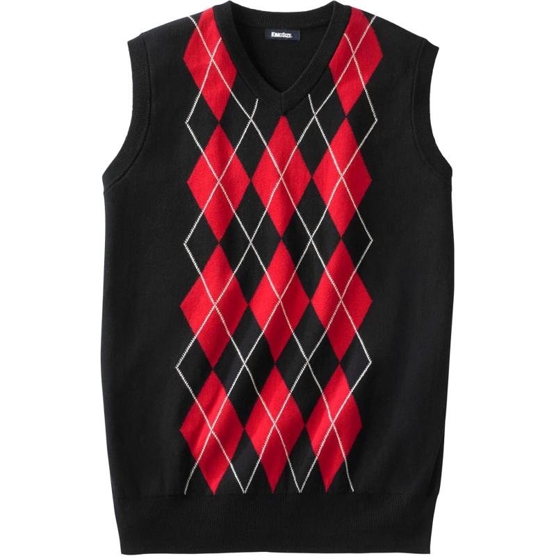 KingSize Mens Big ampamp Tall Tall VNeck Argyle Sweater VestBlack Argyle