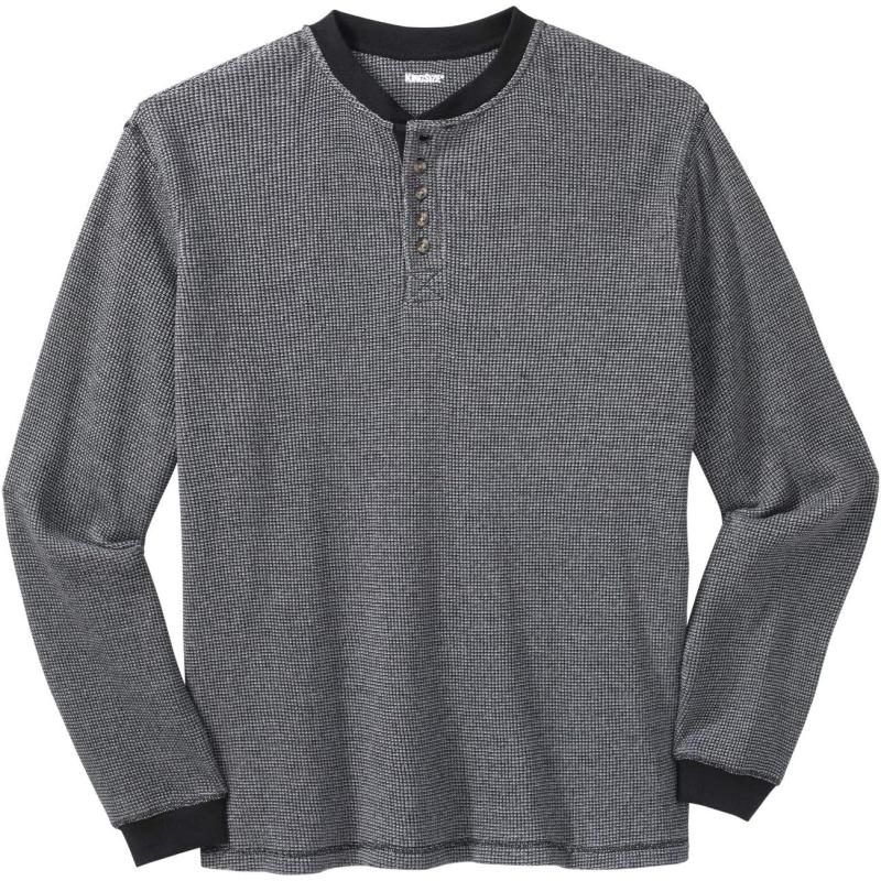 KingSize Mens Big ampamp Tall Tall WaffleKnit Thermal Henley TeeBlack Marl 0625