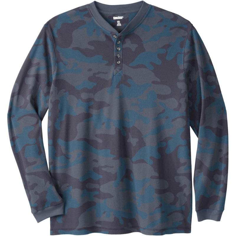 KingSize Mens Big ampamp Tall Tall WaffleKnit Thermal Henley TeeBlue Camo
