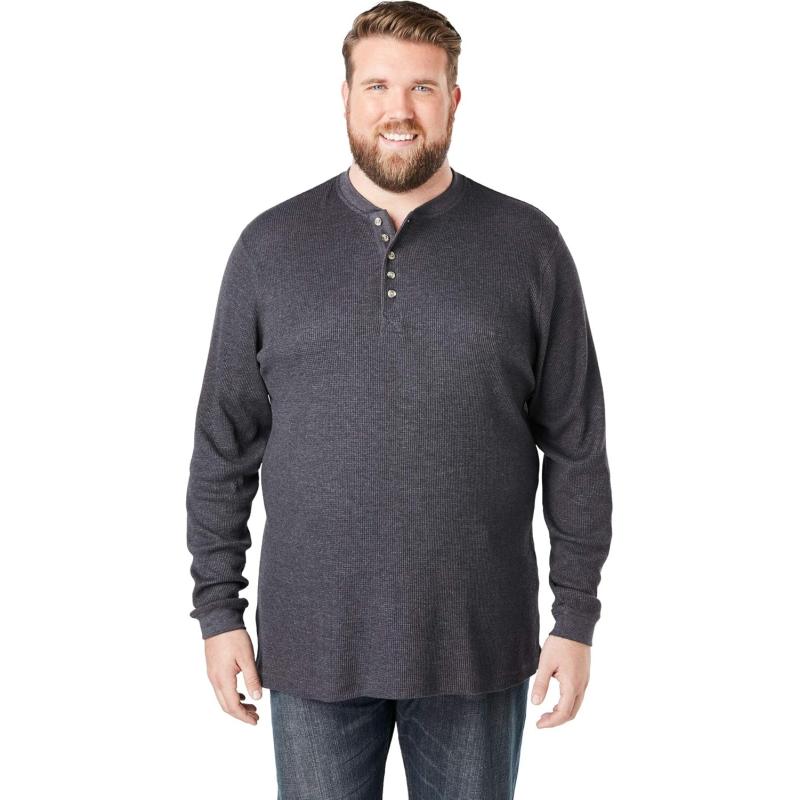 KingSize Mens Big ampamp Tall Tall WaffleKnit Thermal Henley TeeHeather Charcoal 2915
