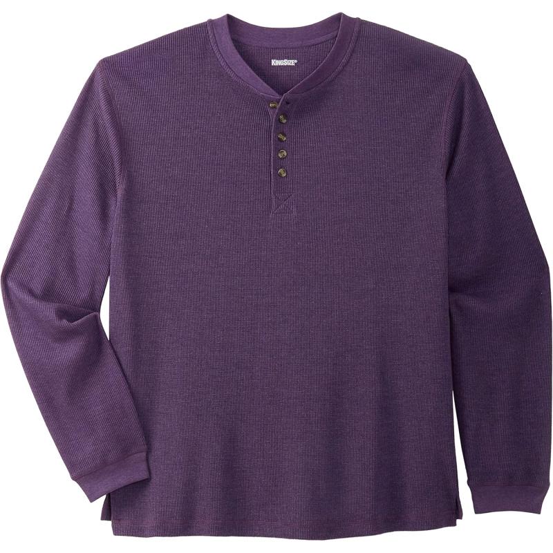 KingSize Mens Big ampamp Tall Tall WaffleKnit Thermal Henley TeeHeather Dark Purple 0794