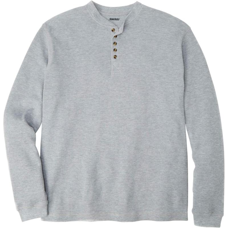 KingSize Mens Big ampamp Tall Tall WaffleKnit Thermal Henley TeeHeather Grey 0243
