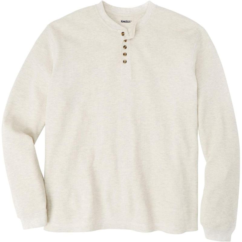 KingSize Mens Big ampamp Tall Tall WaffleKnit Thermal Henley TeeHeather Oatmeal 0251