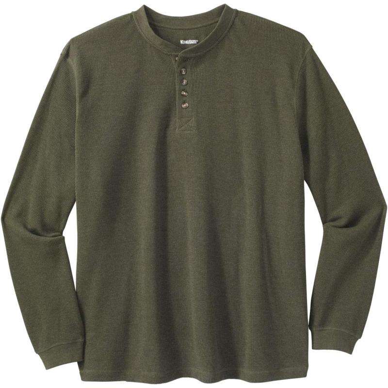 KingSize Mens Big ampamp Tall Tall WaffleKnit Thermal Henley TeeHeather Olive 0690