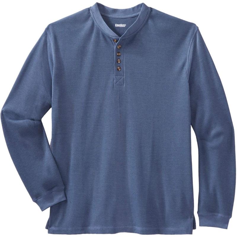 KingSize Mens Big ampamp Tall Tall WaffleKnit Thermal Henley TeeHeather Slate Blue 0790