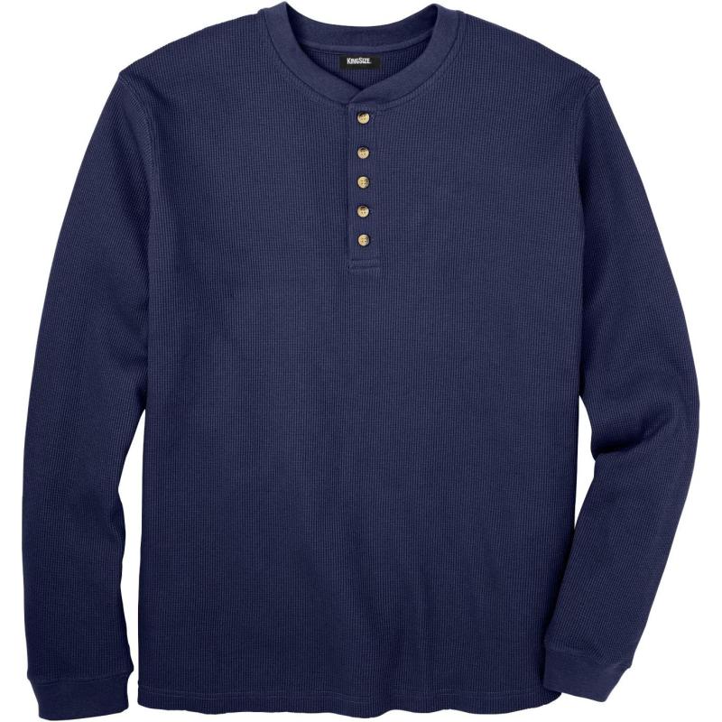 KingSize Mens Big ampamp Tall Tall WaffleKnit Thermal Henley TeeNavy 2913