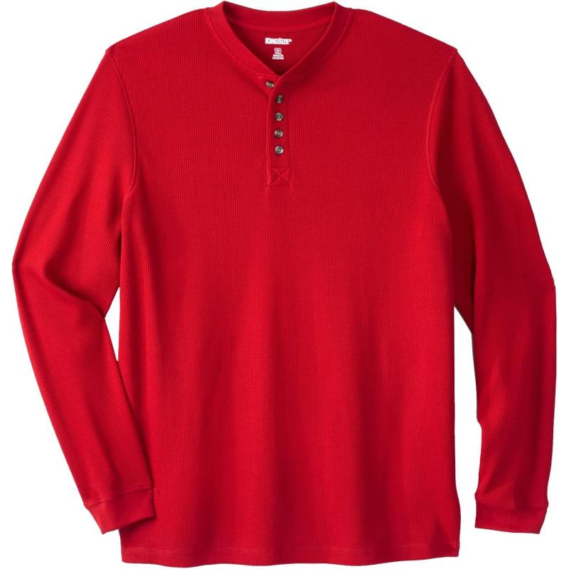 KingSize Mens Big ampamp Tall Tall WaffleKnit Thermal Henley TeeRed