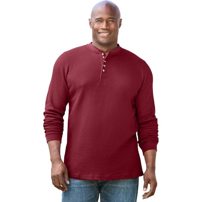 KingSize Mens Big ampamp Tall Tall WaffleKnit Thermal Henley TeeRich Burgundy 2236