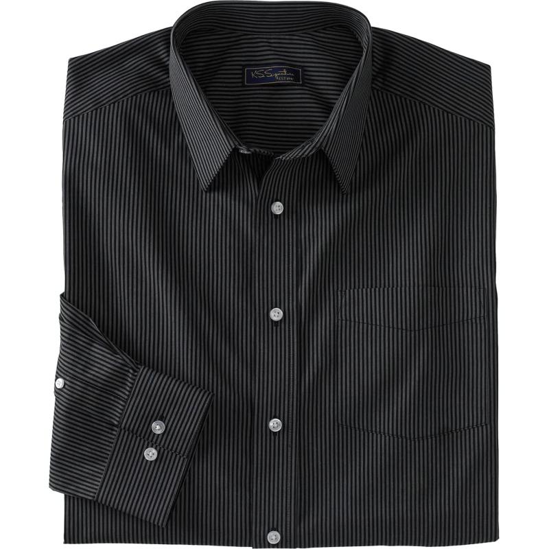KingSize Mens Big ampamp Tall Tall WrinkleFree LongSleeve Dress ShirtBlack Stripe