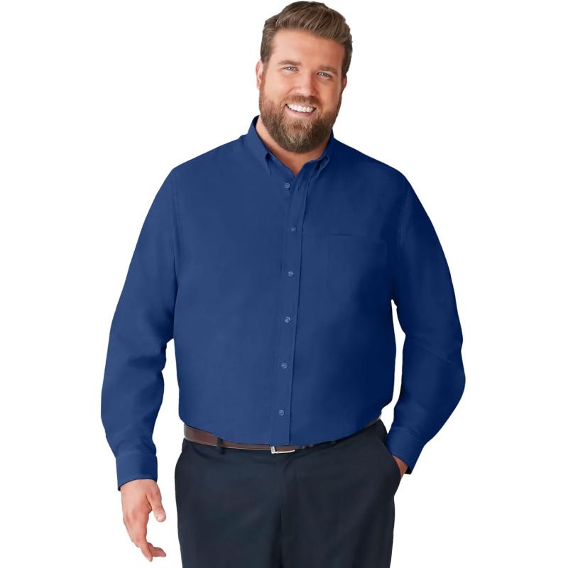 KingSize Mens Big ampamp Tall Tall WrinkleFree LongSleeve Dress ShirtMidnight Navy 0081
