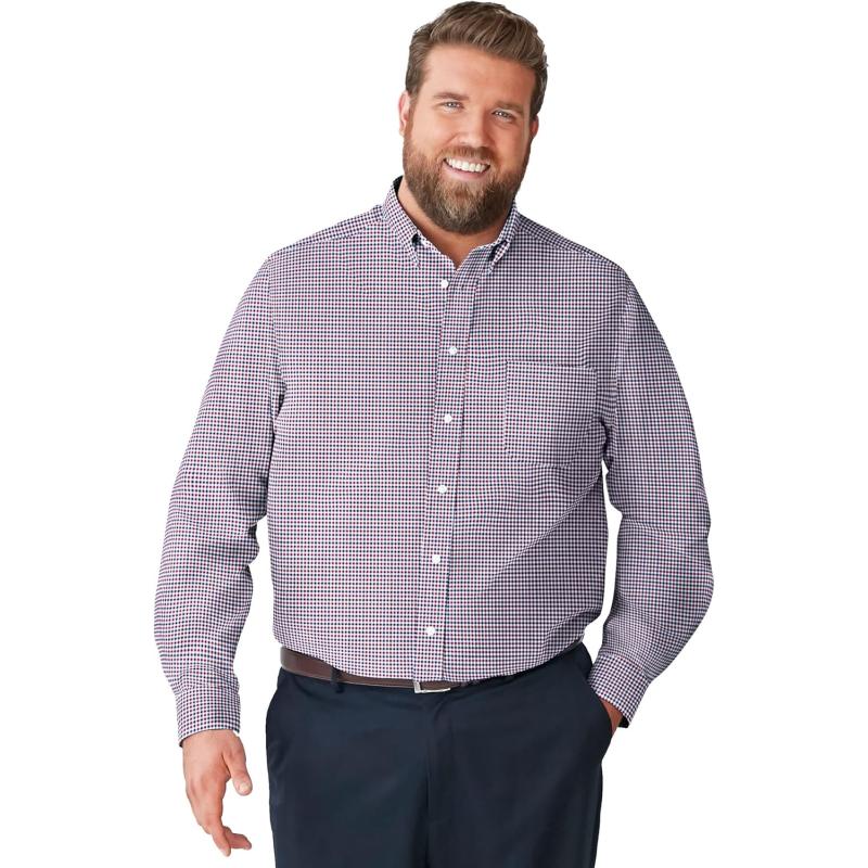 KingSize Mens Big ampamp Tall Tall WrinkleFree LongSleeve Dress ShirtRich Burgundy Gingham