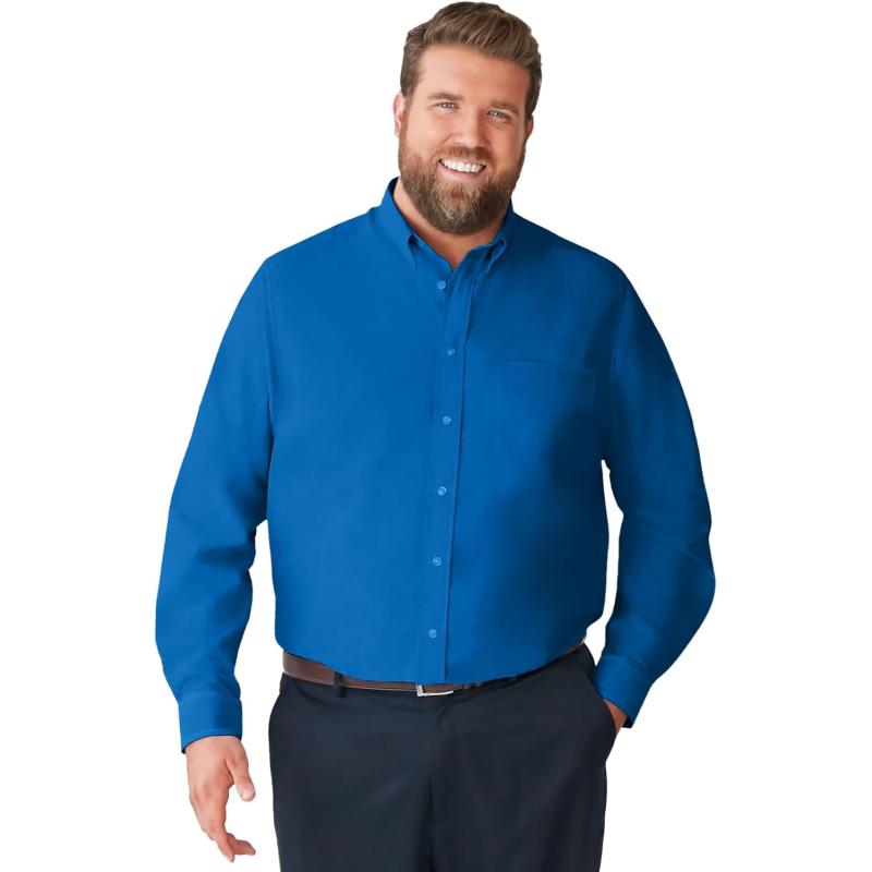 KingSize Mens Big ampamp Tall Tall WrinkleFree LongSleeve Dress ShirtRoyal Blue