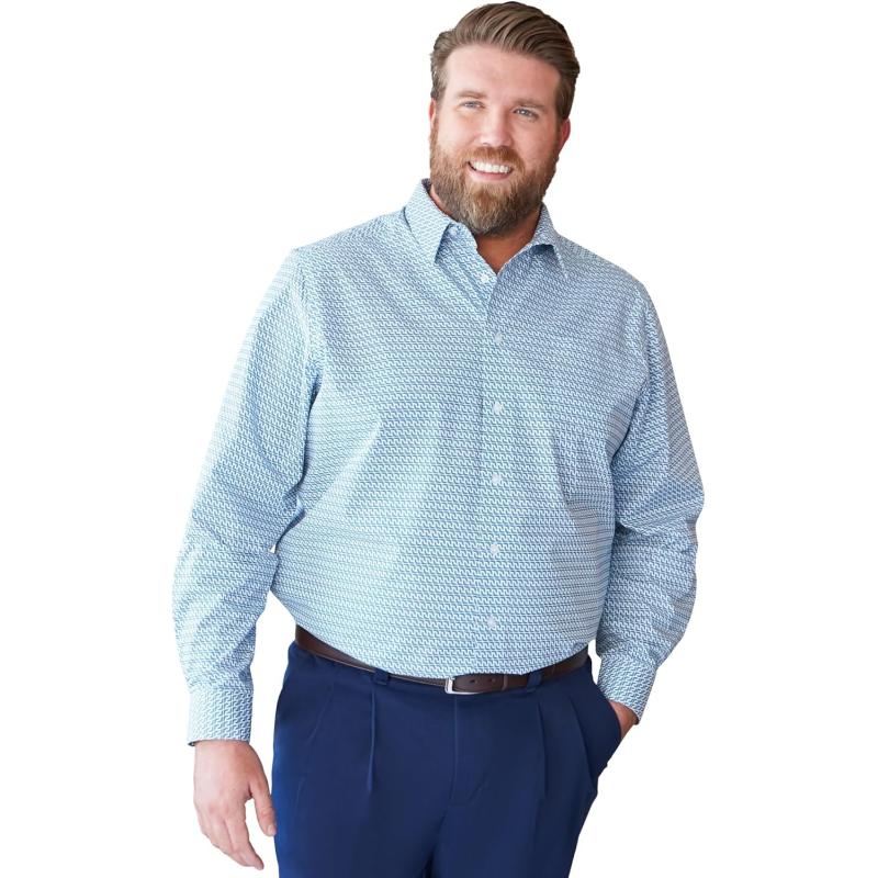 KingSize Mens Big ampamp Tall Tall WrinkleFree LongSleeve Dress ShirtShadow Blue Arrow