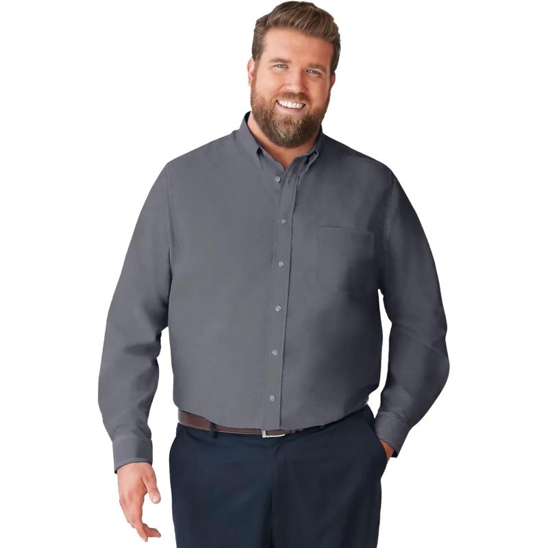 KingSize Mens Big ampamp Tall Tall WrinkleFree LongSleeve Dress ShirtSteel