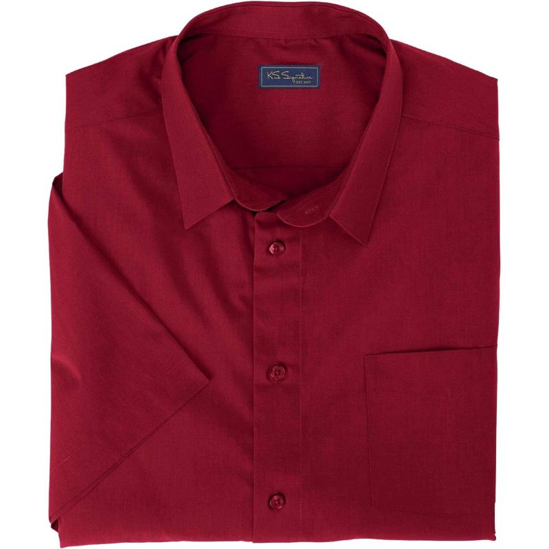 KingSize Mens Big ampamp Tall Tall WrinkleFree ShortSleeve Dress ShirtRich Burgundy