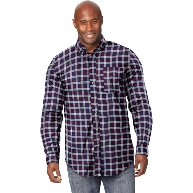 KingSize Mens Bigampamp Tall Long Sleeve Wrinkle Free Sport ShirtNavy Plaid
