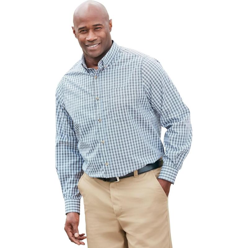 KingSize Mens Bigampamp Tall Long Sleeve Wrinkle Free Sport ShirtSteel Check