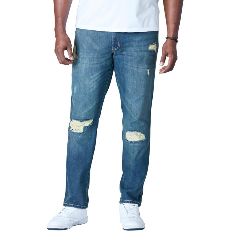 Liberty Blues by Kingsize Mens Big ampamp Tall Athletic Fit Side Elastic 5Pocket JeansDistressed