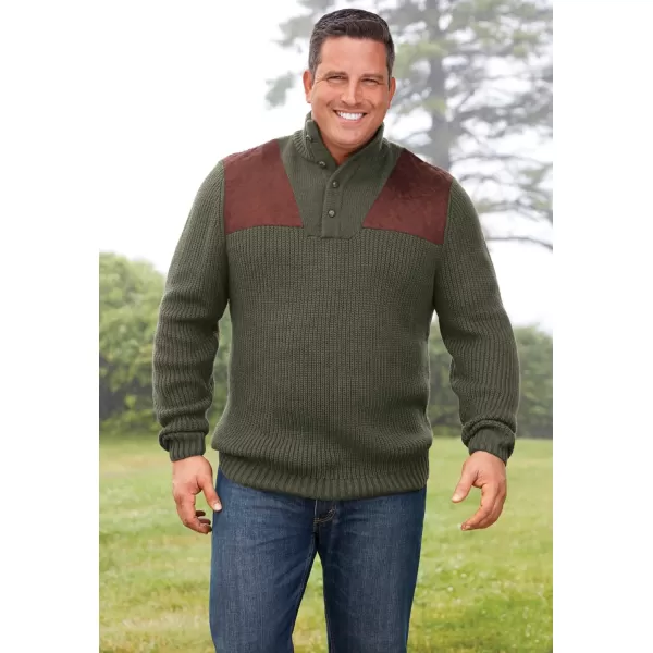 Boulder Creek by Kingsize Mens Big ampamp Tall Patch Sweater with Mock NeckStone