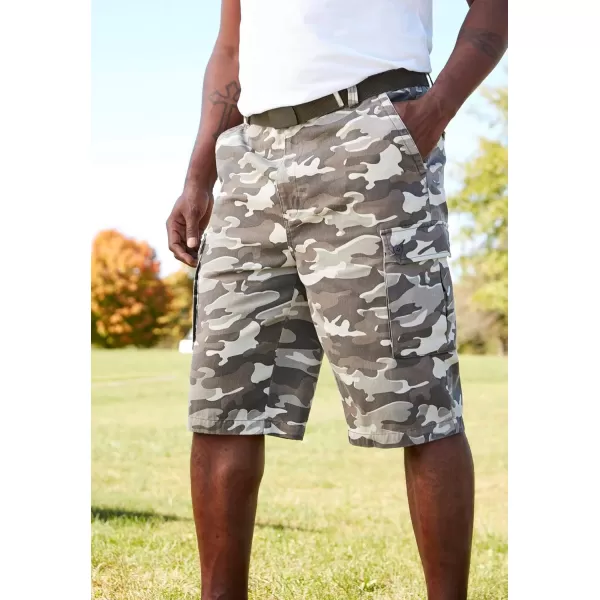 KingSize Mens Big ampamp Tall 12quot Side Elastic Cargo Short with Twill BeltBlack Camo