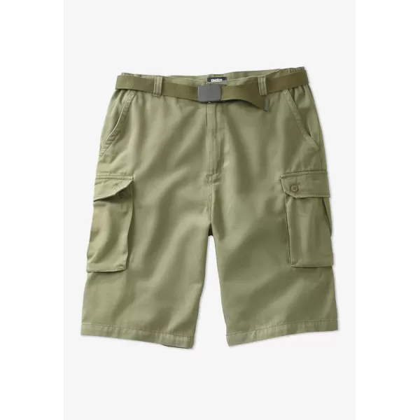 KingSize Mens Big ampamp Tall 12quot Side Elastic Cargo Short with Twill BeltDark Khaki