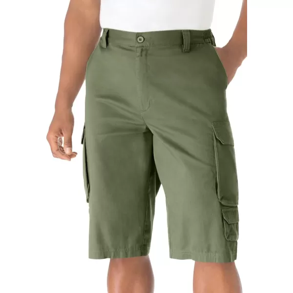 KingSize Mens Big ampamp Tall 14quot Side Elastic Cargo ShortsSafari Green