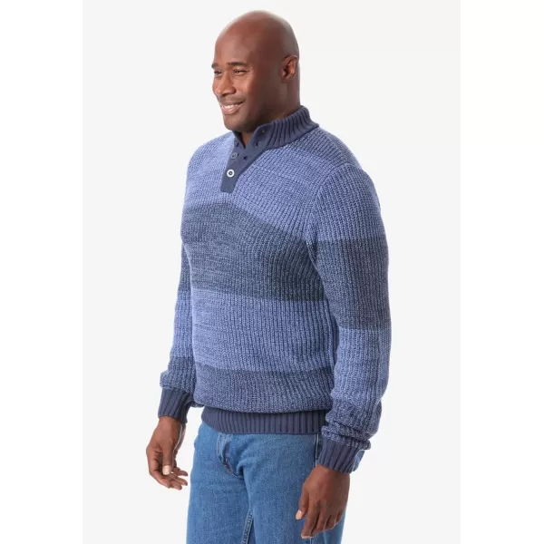 KingSize Mens Big ampamp Tall Henley Shaker SweaterNavy Marl