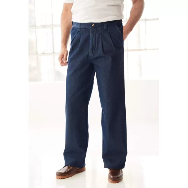 KingSize Mens Big ampamp Tall Relaxed Fit Comfort Waist PleatFront Expandable JeansIndigo