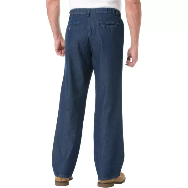 KingSize Mens Big ampamp Tall Relaxed Fit Comfort Waist PleatFront Expandable JeansIndigo