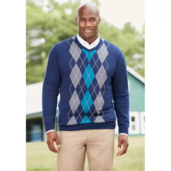 KingSize Mens Big ampamp Tall Tall VNeck Argyle SweaterGrey Argyle