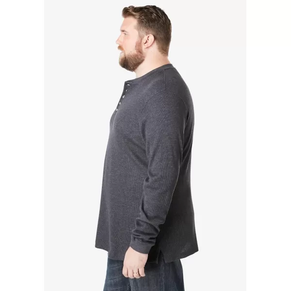 KingSize Mens Big ampamp Tall Tall WaffleKnit Thermal Henley TeeBlack 2907