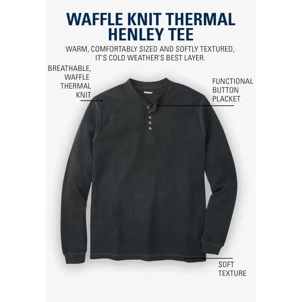 KingSize Mens Big ampamp Tall Tall WaffleKnit Thermal Henley TeeBlack 2907