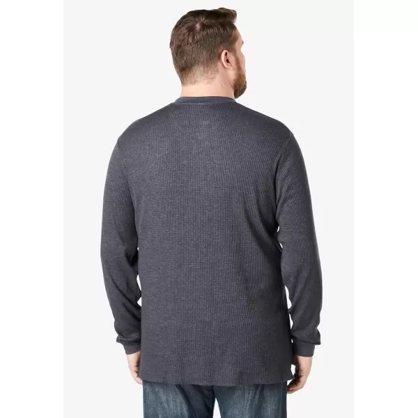 KingSize Mens Big ampamp Tall Tall WaffleKnit Thermal Henley TeeBlack Marl 5624