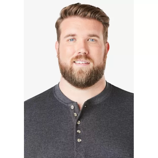 KingSize Mens Big ampamp Tall Tall WaffleKnit Thermal Henley TeeBlack Marl 5624
