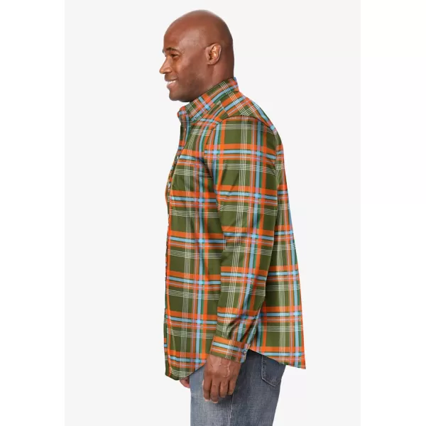 KingSize Mens Bigampamp Tall Long Sleeve Wrinkle Free Sport ShirtGreen Plaid