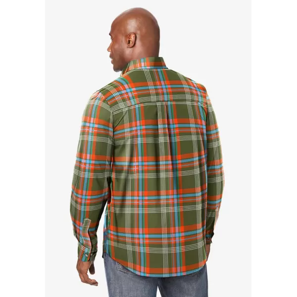 KingSize Mens Bigampamp Tall Long Sleeve Wrinkle Free Sport ShirtGreen Plaid