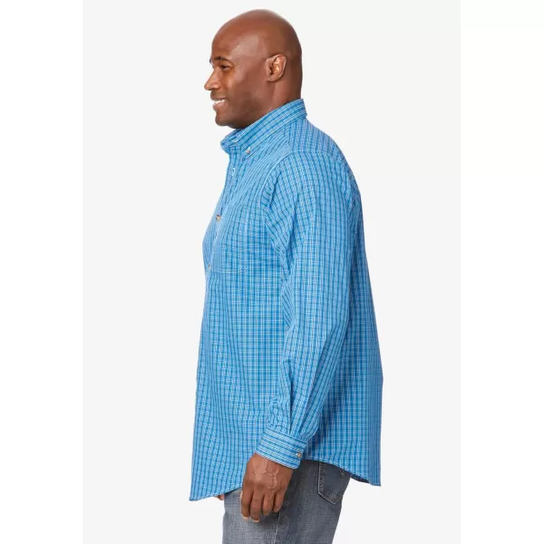 KingSize Mens Bigampamp Tall Long Sleeve Wrinkle Free Sport ShirtNavy Plaid