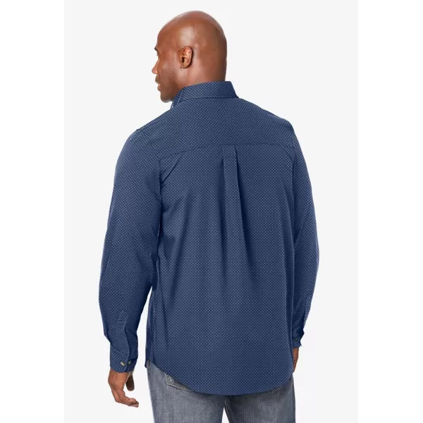 KingSize Mens Bigampamp Tall Long Sleeve Wrinkle Free Sport ShirtNavy White Pindot