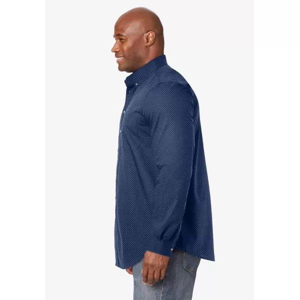 KingSize Mens Bigampamp Tall Long Sleeve Wrinkle Free Sport ShirtNavy White Pindot