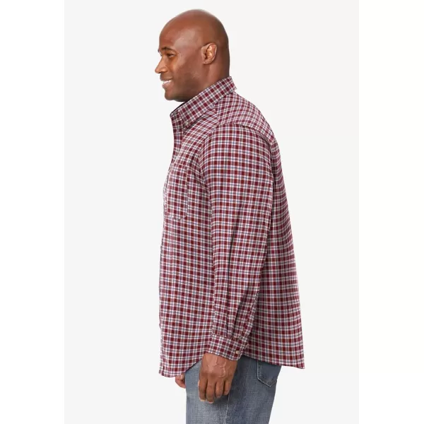 KingSize Mens Bigampamp Tall Long Sleeve Wrinkle Free Sport ShirtRich Burgundy Plaid