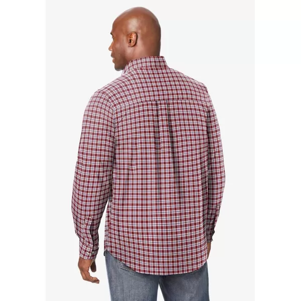 KingSize Mens Bigampamp Tall Long Sleeve Wrinkle Free Sport ShirtRich Burgundy Plaid