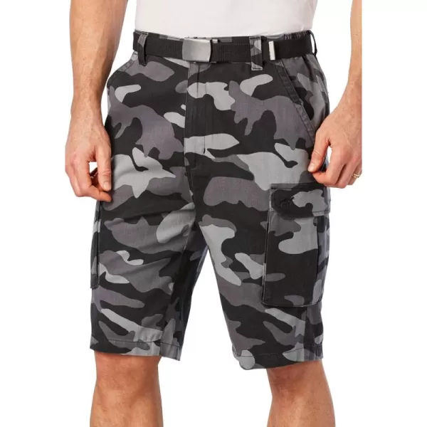 KingSize Mens Big ampamp Tall 12quot Side Elastic Cargo Short with Twill BeltBlack Camo