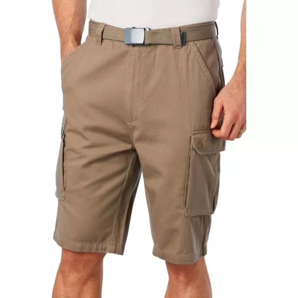 KingSize Mens Big ampamp Tall 12quot Side Elastic Cargo Short with Twill BeltDark Khaki