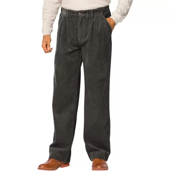 KingSize Mens Big ampamp Tall Expandable Waist Corduroy PleatFront PantsCharcoal Olive
