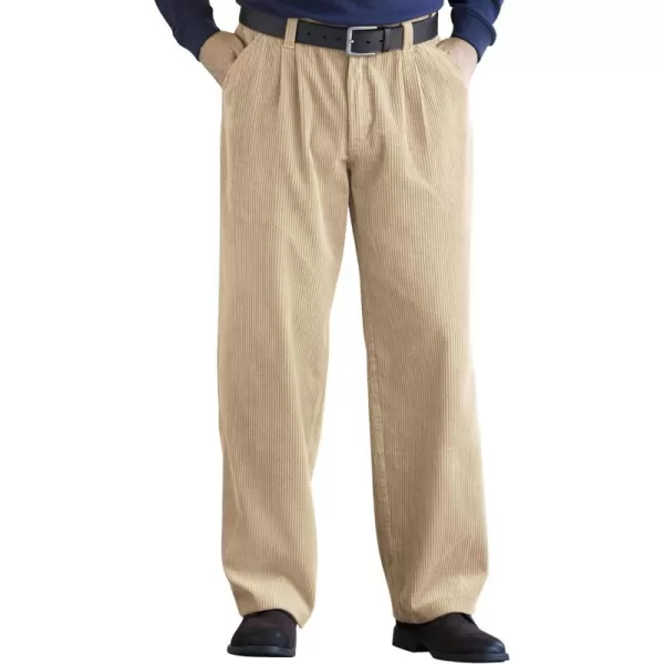KingSize Mens Big ampamp Tall Expandable Waist Corduroy PleatFront PantsKhaki