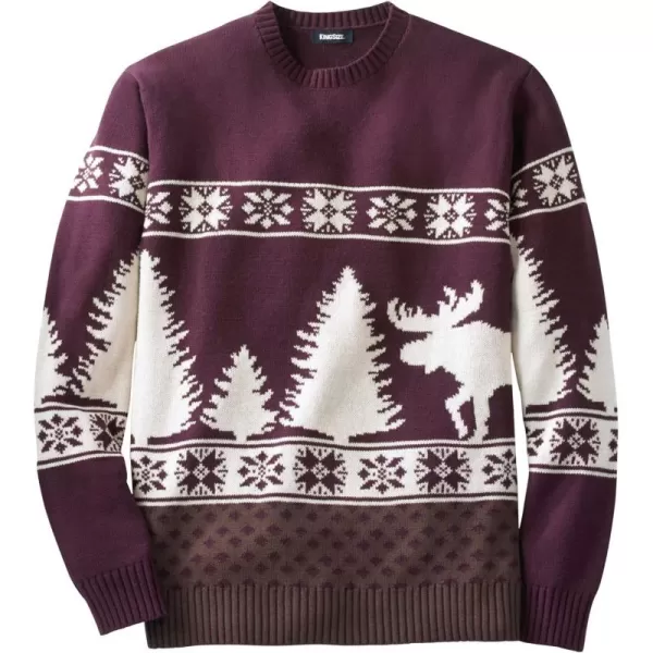 KingSize Mens Big ampamp Tall Holiday Crewneck SweaterDeep Burgundy Moose