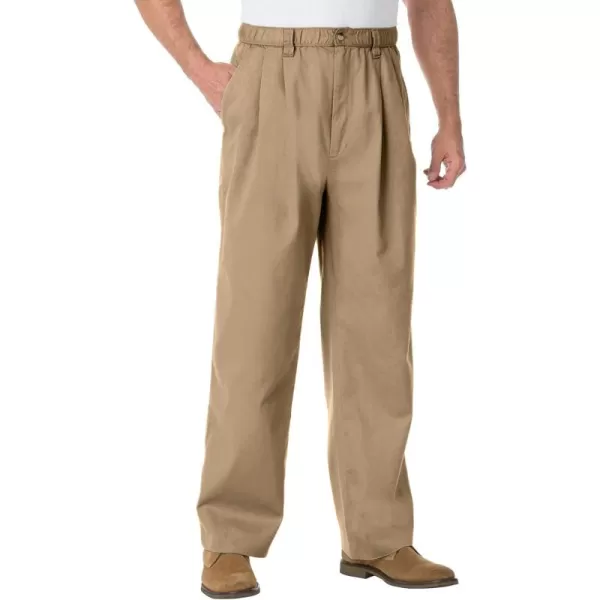 KingSize Mens Big ampamp Tall Knockarounds FullElastic Waist Pleated PantsKhaki
